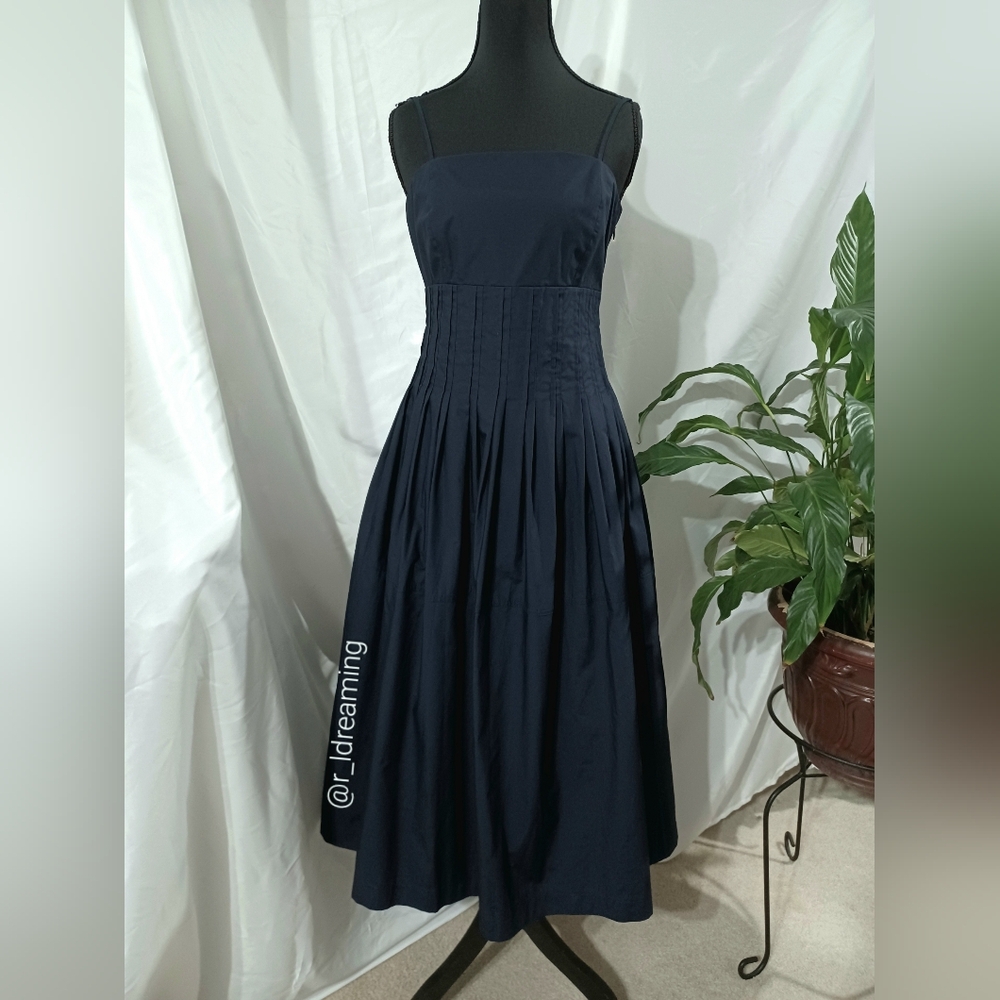 NWT Banana Republic Pleated Midi Dress Size 4 In Preppy Navy